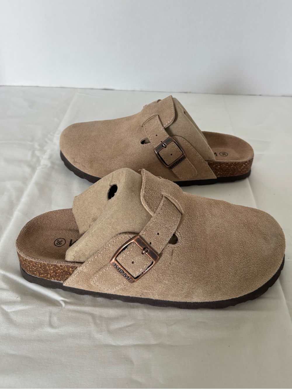 KIDMI Slip-On Clog Mule with Adjustable Buckle in Light Beige Size 36/5.5-6